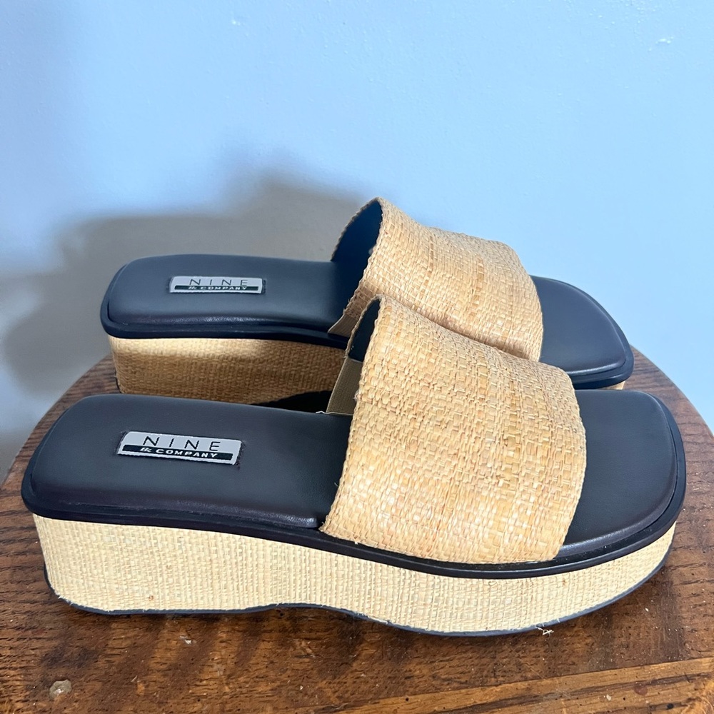 Vintage Platform Square Toe Platform Sandals Size… - image 1